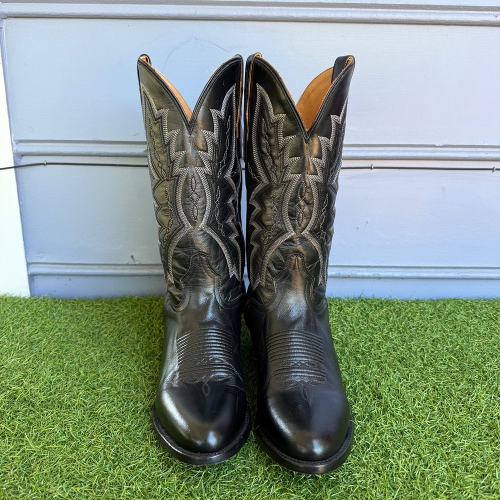 El Dorado Mens Round Toe Vanquished Calf Western Boots Size 9D Style 1100 Black